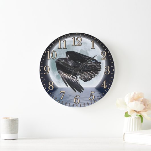 Schwarzer Rabe und Vollmond Große Wanduhr (Zuhause)