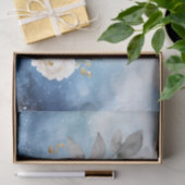Schwarzer Rabe Weiße Blumen Blauer Hintergrund Seidenpapier (Geschenk)