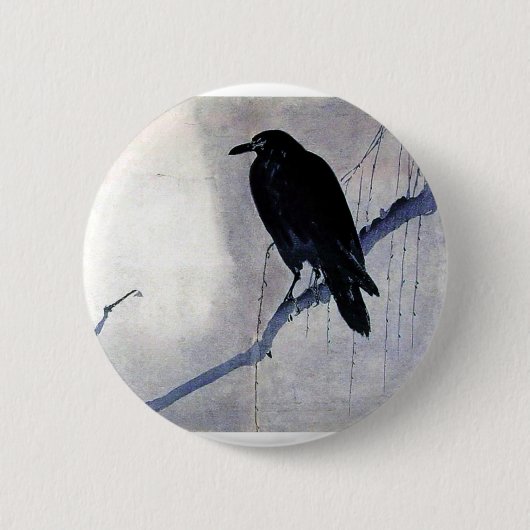 Schwarzer Raben-Vogel Button (Vorderseite)