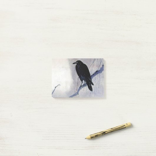 Schwarzer Rabenvogel/japanischer woodblock Post-it Klebezettel (Auf Schreibtisch)