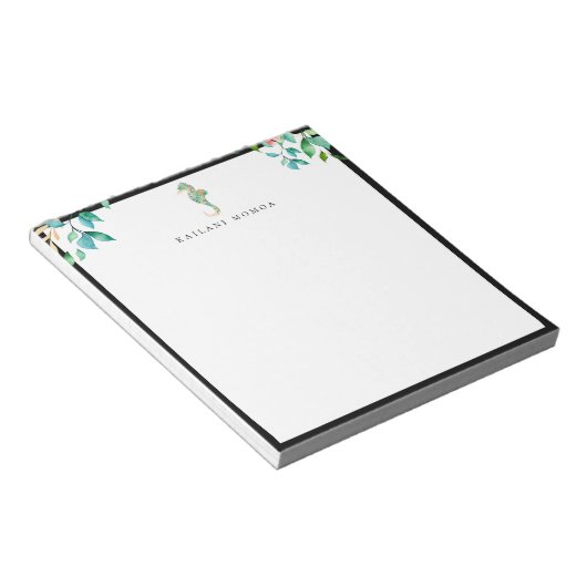 Schwarzer Rahmen aus botanischem Seepferd Notizblock (angewinkelt)