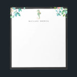 Schwarzer Rahmen aus botanischem Seepferd Notizblock<br><div class="desc">Elegante Aquarellbouquets und Seepferd Logo-Design mit schwarzem Rahmen,  personalisiert mit Namen,  Notizblock. Text Schriftart Stil und Farbe können angepasst werden.</div>