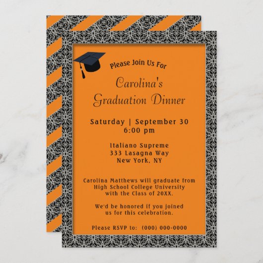 Schwarzer Rahmen Dinner Cap Orange Abschluss Einladung (Vorne/Hinten)