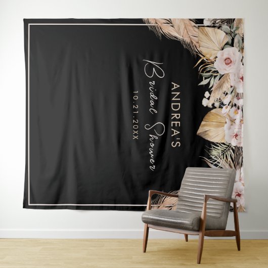 Schwarzer Rahmen Pampas Grass Brautparty Hintergru Wandteppich (Beispiel (Horizontal))