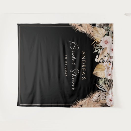 Schwarzer Rahmen Pampas Grass Brautparty Hintergru Wandteppich (Vorderseite (Horizontal))