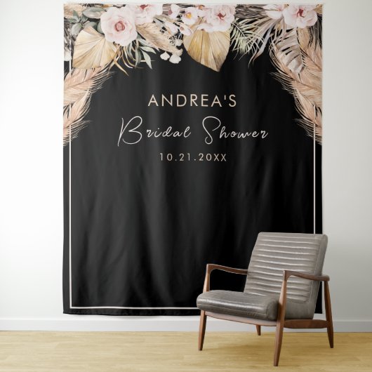 Schwarzer Rahmen Pampas Grass Brautparty Hintergru Wandteppich (Beispiel)