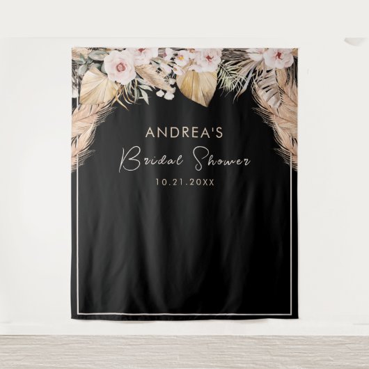 Schwarzer Rahmen Pampas Grass Brautparty Hintergru Wandteppich (Vorderseite)