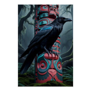 Schwarzer Rasen und Totem Pole Kunst und Kultur Poster