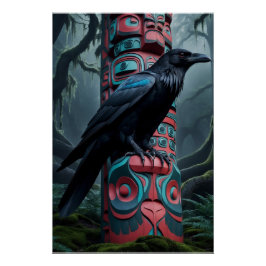Schwarzer Rasen und Totem Pole Kunst und Kultur Poster