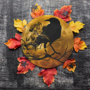 Schwarzer Raven in Totenbaum Halloween Pappteller