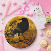 Schwarzer Raven in Totenbaum Halloween Pappteller (Party)