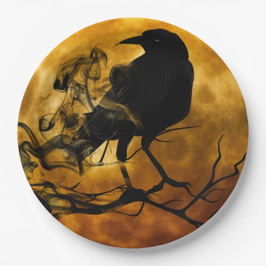 Schwarzer Raven in Totenbaum Halloween Pappteller (Vorderseite)