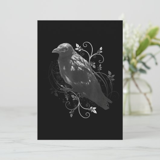 Schwarzer Raven mit Filigree-Blätter Odin Wikings Save The Date (Stehend Vorderseite)