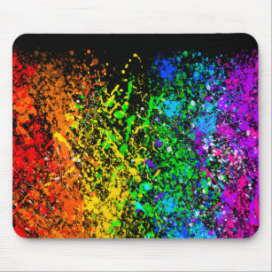Schwarzer Regenbogen-Farbfarben-Spritzer bunt Mousepad