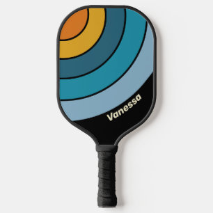 Schwarzer Regenbogen Kreis Streifen mit Namen Pickleball Schläger