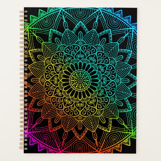 Schwarzer Regenbogen-Mandala Planer (Vorderseite)
