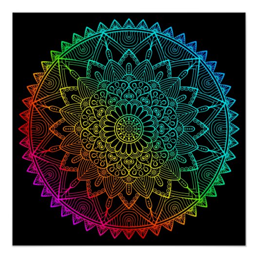 Schwarzer Regenbogen-Mandala Poster (Vorderseite)