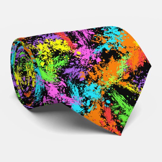 Schwarzer Regenbogen Splattered Krawatte (Gerollt)