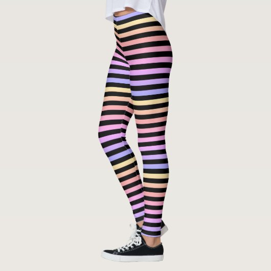 Schwarzer Regenbogen Streifen Muster Leggings (Links)