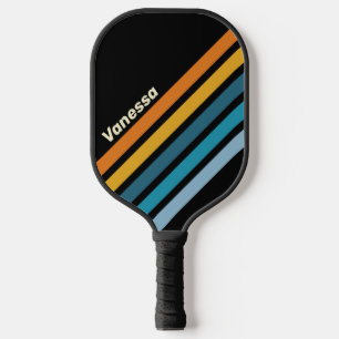 Schwarzer Regenbogen Winkelstreifen mit Namen Pickleball Schläger