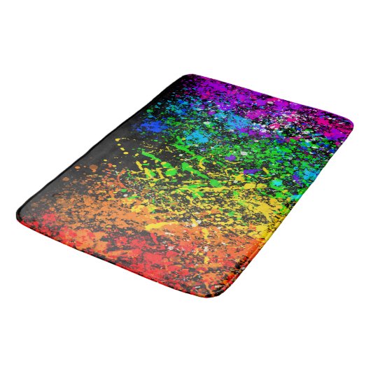 Schwarzer Regenbogenfarbenfarbe Spritzer farbig Badematte (Schrägansicht)