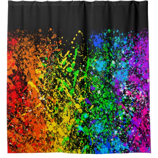 Schwarzer Regenbogenfarbenfarbe Spritzer farbig Duschvorhang (Vorderseite)