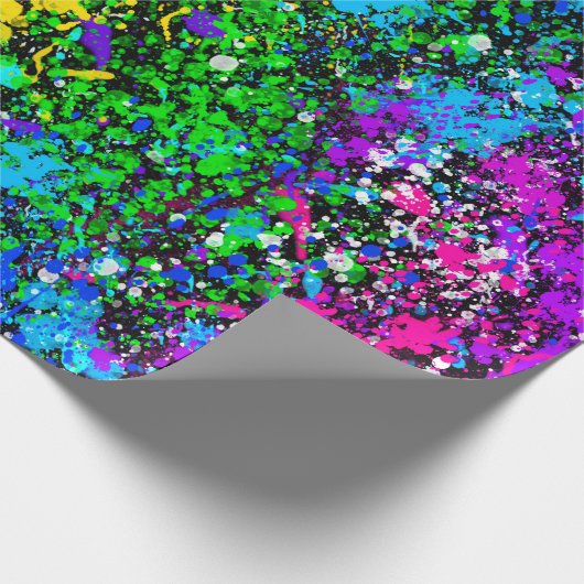 Schwarzer Regenbogenfarbenfarbe Spritzer farbig Geschenkpapier (Ecke)