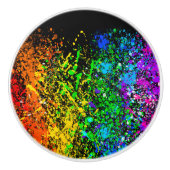 Schwarzer Regenbogenfarbenfarbe Spritzer farbig Keramikknauf (Vorderseite)