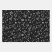 Schwarzer Rentier, Weihnachtsbaum und Urlaubsmuste Geschenkpapier Set (Vorderseite 3)