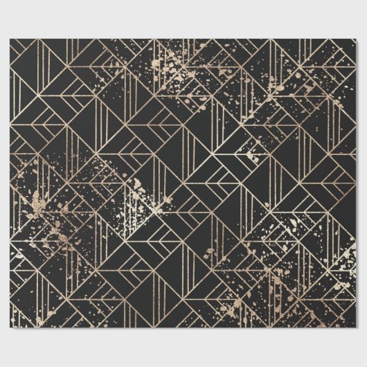 Schwarzer Retro Art Deco Geometrischer Paint-Sprit Geschenkpapier (Flach)