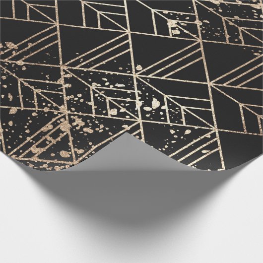 Schwarzer Retro Art Deco Geometrischer Paint-Sprit Geschenkpapier (Ecke)