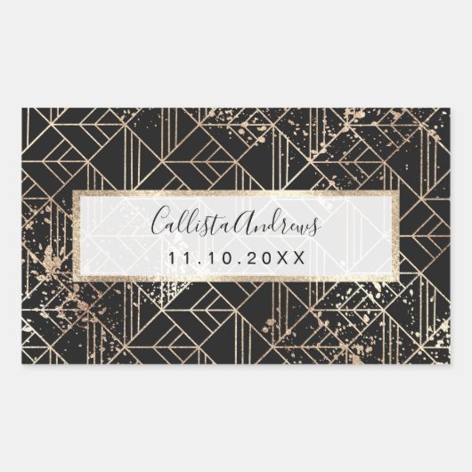 Schwarzer Retro Art Deco Geometrischer Paint-Sprit Rechteckiger Aufkleber (Vorderseite)