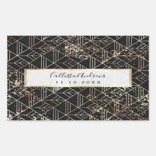 Schwarzer Retro Art Deco Geometrischer Paint-Sprit Rechteckiger Aufkleber