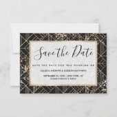 Schwarzer Retro Art Deco Geometrischer Paint-Sprit Save The Date (Vorderseite)