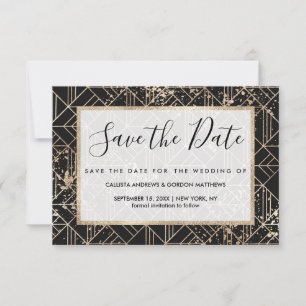 Schwarzer Retro Art Deco Geometrischer Paint-Sprit Save The Date