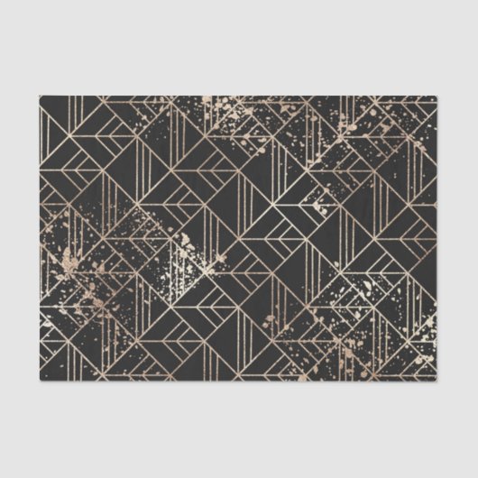 Schwarzer Retro Art Deco Geometrischer Paint-Sprit Seidenpapier (Vorderseite)