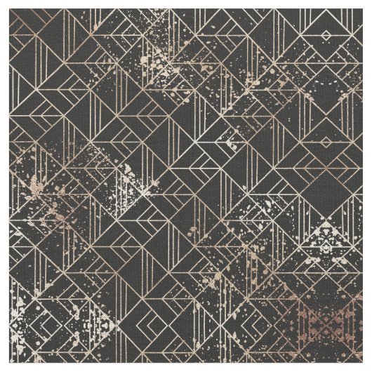 Schwarzer Retro Art Deco Geometrischer Paint-Sprit Stoff (Nahaufnahme)