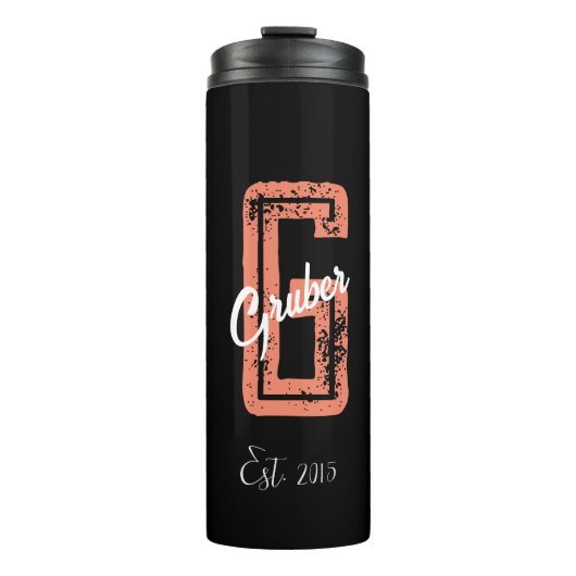 Schwarzer Retro-Minimalistischer moderner Monogram Thermosbecher (Vorderseite)