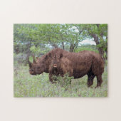 Schwarzer Rhino mit Kalb Puzzle (Horizontal)
