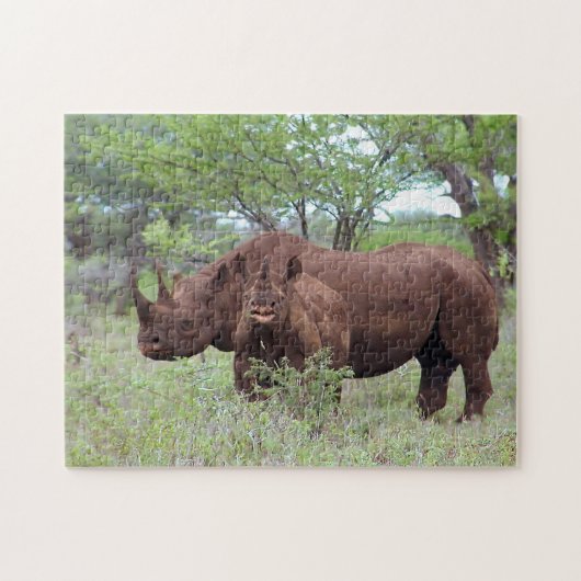 Schwarzer Rhino mit Kalb Puzzle (Horizontal)