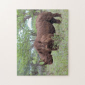 Schwarzer Rhino mit Kalb Puzzle (Vertikal)