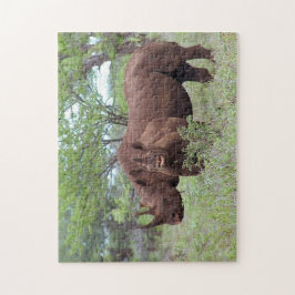 Schwarzer Rhino mit Kalb Puzzle