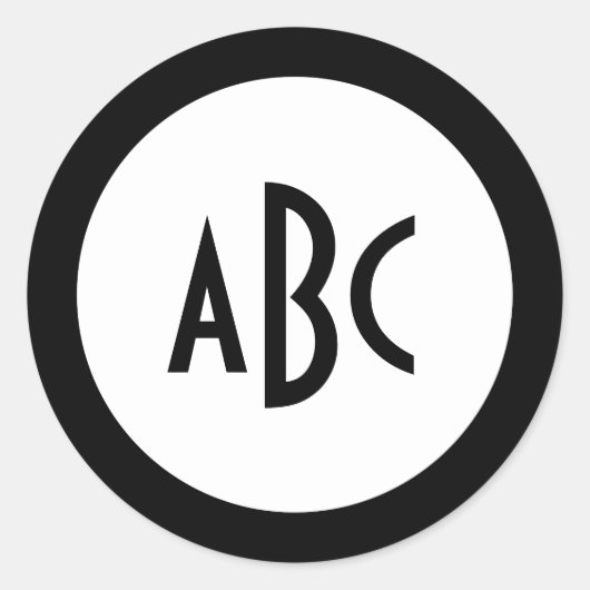 Schwarzer Ring mit weißem Kreis Monogramm Runder Aufkleber (Vorderseite)