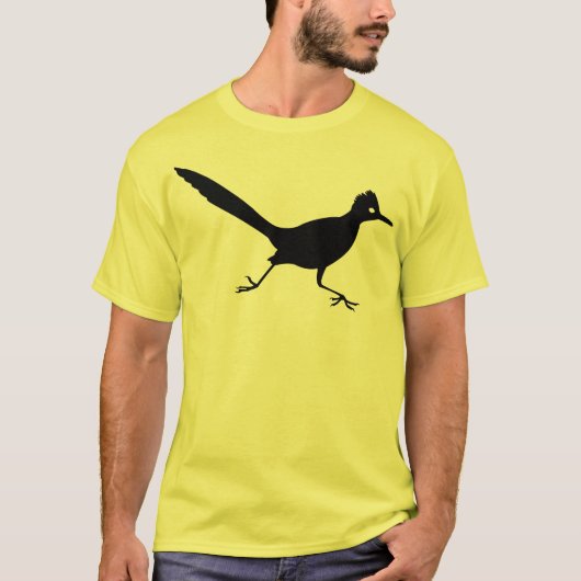 Schwarzer Roadrunner-Vogel-Druck T-Shirt (Vorderseite)