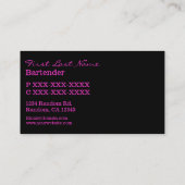 Schwarzer rosa Barkeeper trinkt Geschäftskarte Visitenkarte (Rückseite)