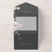 Schwarzer & Rosa Blush Boho Blumen QR Code All In One Einladung (Außenbereich)