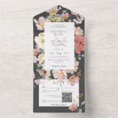 Schwarzer & Rosa Blush Boho Blumen QR Code All In One Einladung (Innen Boden)