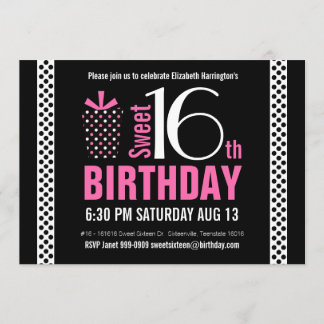 Schwarzer rosa Geburtstag des Punkte-Bonbon-16 Einladung