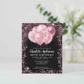 Schwarzer Rosa Glitzer Ballon Geburtstag (Stehend Vorderseite)