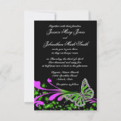 Schwarzer Rosa-grüner Schmetterling-Funken Einladung (Rückseite)